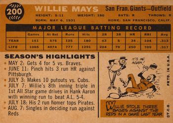1960 Topps #200 Willie Mays Back
