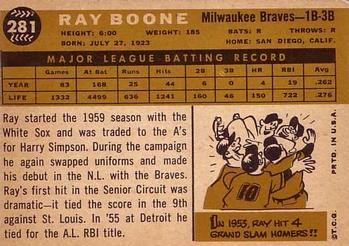 1960 Topps #281 Ray Boone Back