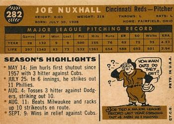 1960 Topps #282 Joe Nuxhall Back