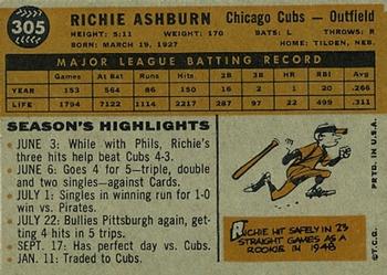 1960 Topps #305 Richie Ashburn Back