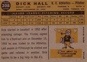 1960 Topps #308 Dick Hall Back