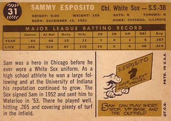 1960 Topps #31 Sammy Esposito Back