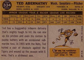 1960 Topps #334 Ted Abernathy Back