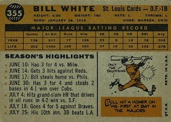 1960 Topps #355 Bill White Back