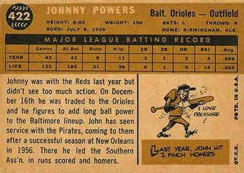 1960 Topps #422 Johnny Powers Back