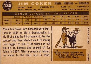 1960 Topps #438 Jim Coker Back