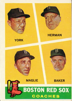 1960 Topps #456 Boston Red Sox Coaches (Rudy York / Billy Herman / Sal Maglie / Del Baker) Front