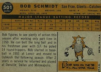 1960 Topps #501 Bob Schmidt Back