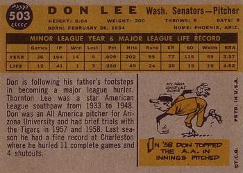 1960 Topps #503 Don Lee Back