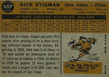 1960 Topps #507 Dick Stigman Back