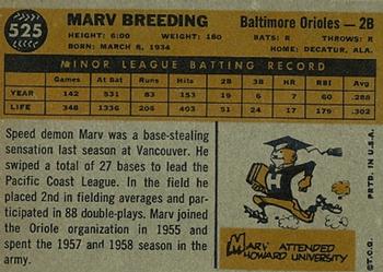 1960 Topps #525 Marv Breeding Back