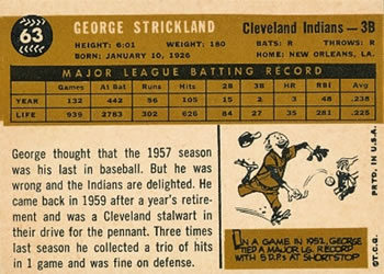 1960 Topps #63 George Strickland Back