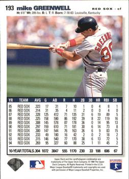 1995 Collector's Choice SE - Silver Signature #193 Mike Greenwell Back