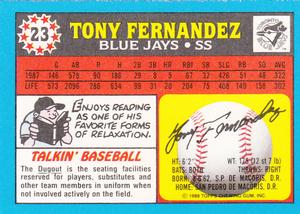 1988 Topps UK Minis #23 Tony Fernandez Back