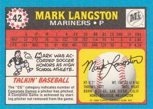 1988 Topps UK Minis #42 Mark Langston Back