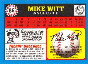 1988 Topps UK Minis #86 Mike Witt Back