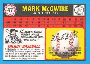 1988 Topps UK Minis - Collector's Edition (Tiffany) #47 Mark McGwire Back