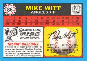 1988 Topps UK Minis - Collector's Edition (Tiffany) #86 Mike Witt Back