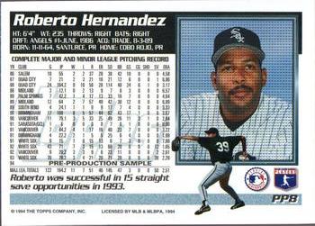 1994 Topps - 1995 Topps Pre-Production Samples #PP8 Roberto Hernandez Back