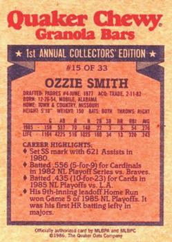 1986 Topps Quaker Granola #15 Ozzie Smith Back