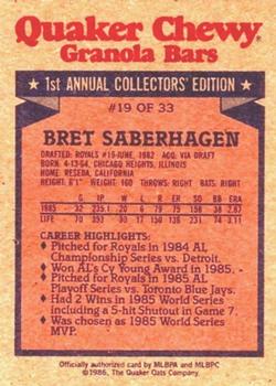 1986 Topps Quaker Granola #19 Bret Saberhagen Back