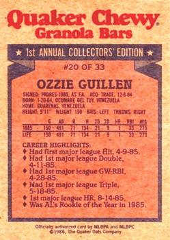 1986 Topps Quaker Granola #20 Ozzie Guillen Back
