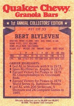 1986 Topps Quaker Granola #21 Bert Blyleven Back