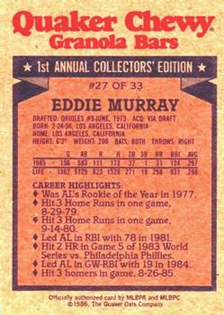 1986 Topps Quaker Granola #27 Eddie Murray Back
