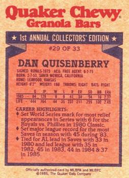 1986 Topps Quaker Granola #29 Dan Quisenberry Back