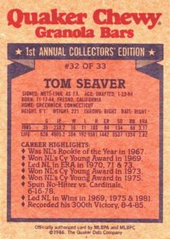 1986 Topps Quaker Granola #32 Tom Seaver Back
