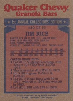1986 Topps Quaker Granola #30 Jim Rice Back