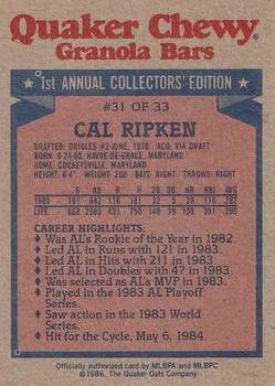 1986 Topps Quaker Granola #31 Cal Ripken Back