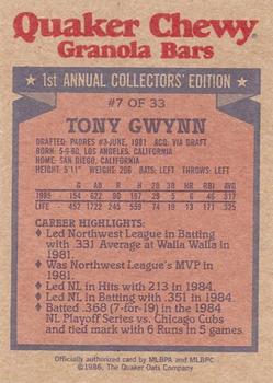 1986 Topps Quaker Granola #7 Tony Gwynn Back