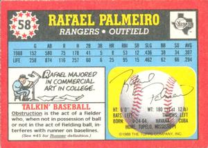 1989 Topps UK Minis #58 Rafael Palmeiro Back