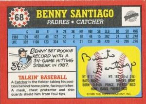 1989 Topps UK Minis #68 Benny Santiago Back