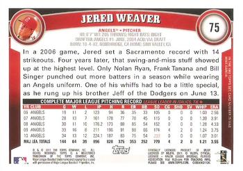 2011 Topps #75 Jered Weaver Back