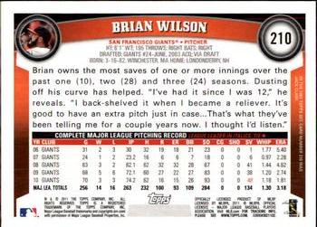 2011 Topps #210 Brian Wilson Back