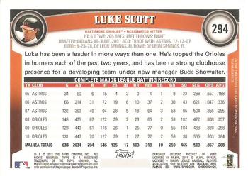 2011 Topps #294 Luke Scott Back