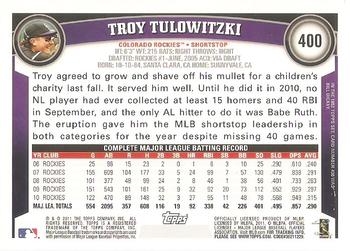 2011 Topps #400 Troy Tulowitzki Back