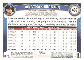2011 Topps #407 Jonathan Broxton Back
