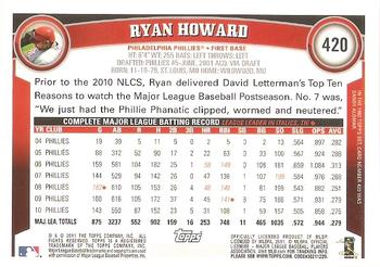 2011 Topps #420 Ryan Howard Back