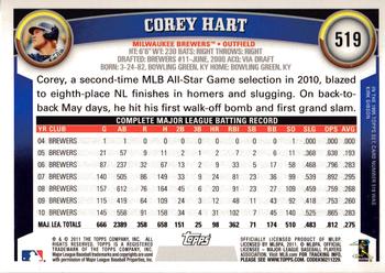 2011 Topps #519 Corey Hart Back