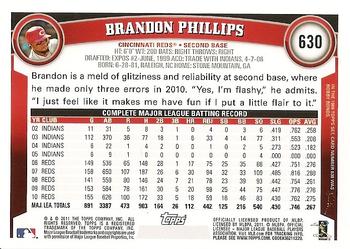 2011 Topps #630 Brandon Phillips Back