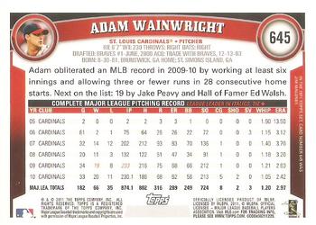 2011 Topps #645 Adam Wainwright Back