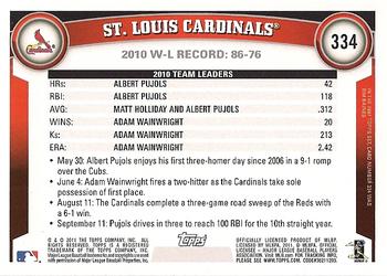 2011 Topps #334 St. Louis Cardinals Back