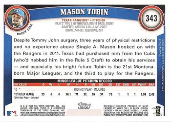 2011 Topps #343 Mason Tobin Back