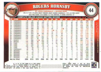 2011 Topps #44 Rogers Hornsby Back