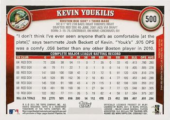 2011 Topps #500 Kevin Youkilis Back