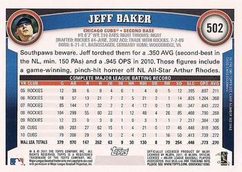 2011 Topps #502 Jeff Baker Back