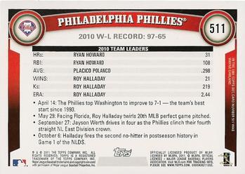 2011 Topps #511 Philadelphia Phillies Back